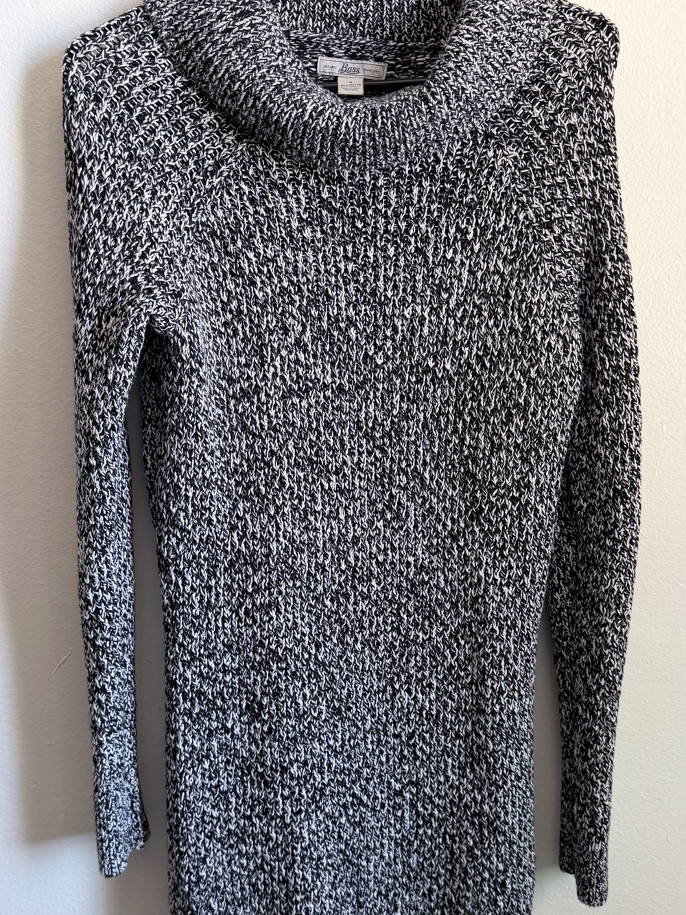 Bass Black and White Marled Cowl Neck Sweater Dress